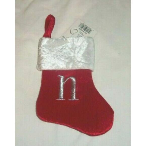 Lower Case n Monogram on red MINI Christmas Stocking 8"X6" by Merry Brite - Picture 2 of 2